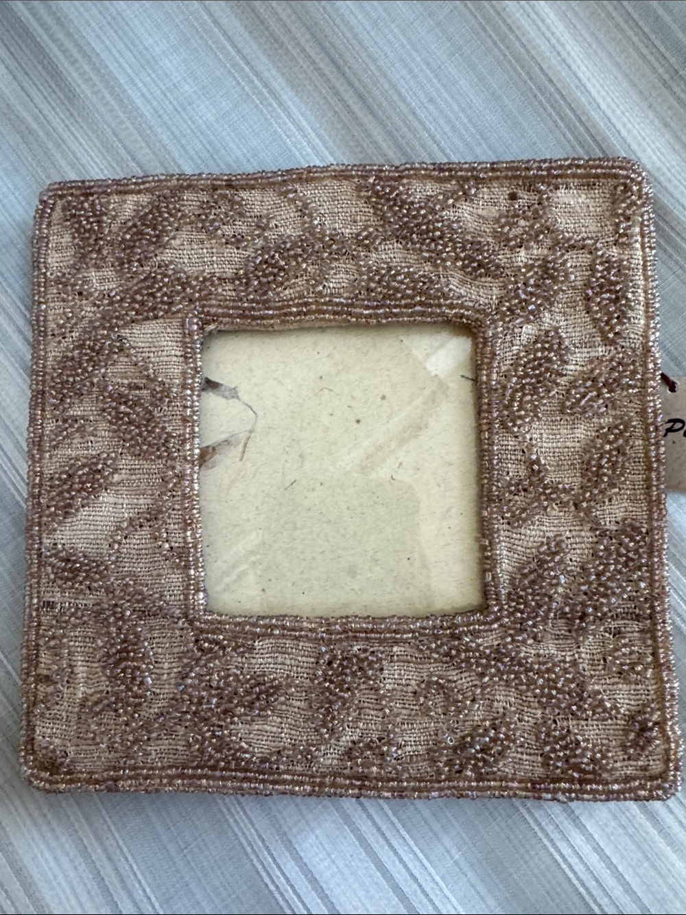 Tan Hand Beaded Silk Square Picture Frame - NWT